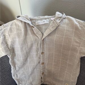 Zara Kids Light Tan Plaid Button-Up Shirt